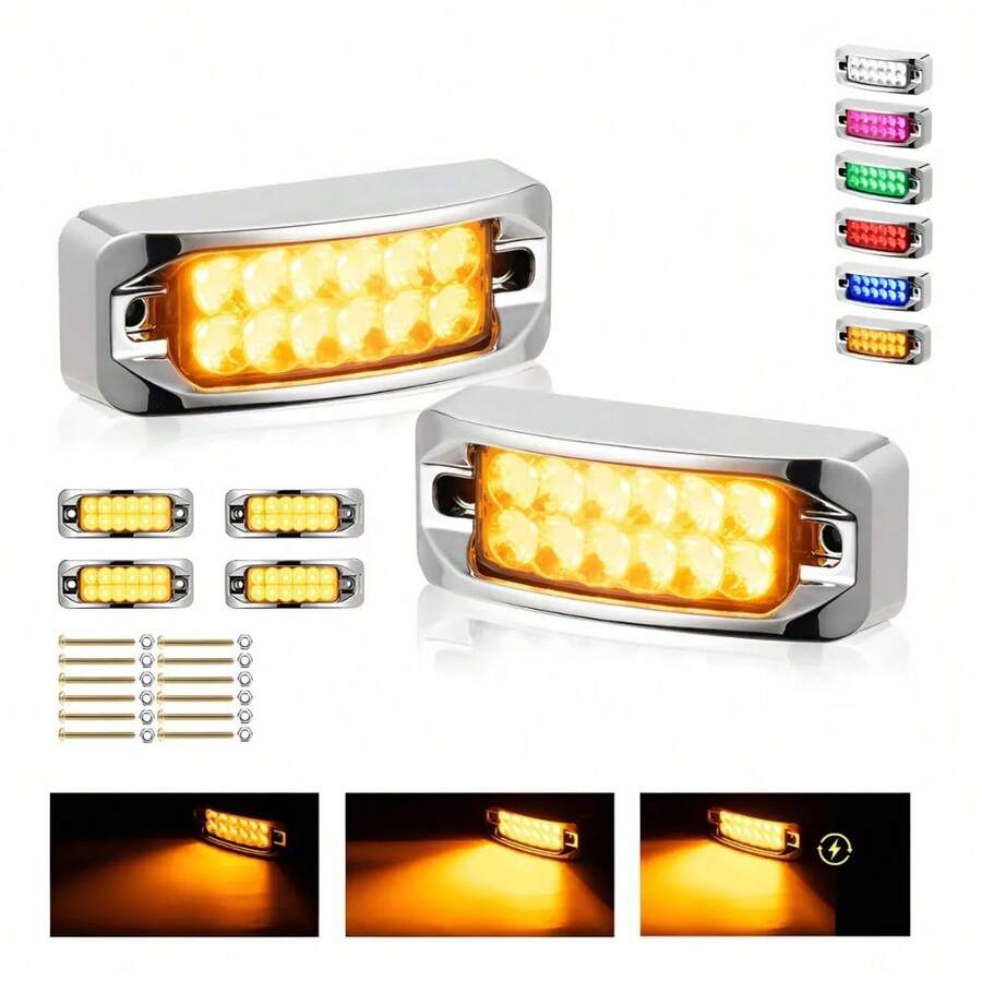 6 Piezas De Plafón Lateral LED Rectangular 12 LED 12-24V, Luz Fija Y Estroboscópica Para Camión, Remolque Y Vehículos De Trabajo, Señalización Exterior - A - Ver 1