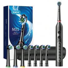 YUNCHI Intelligent Rotary Electric Toothbrush - High-Frequency Vibration Cleaning, 5 Adjustable Modes, 2-Minute Timer, Removes Tartar, Freshens Breath, 60-Day Battery Life, USB Charging, Equipped With 8 Replacement Heads And A Travel Box - Multicolor - View 13