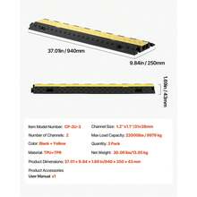 Cable Protector Ramp, 22,000 Lbs/Axle Capacity, 2 Channel Heavy Duty TPU Cord Hose Wire Cover, 1.2 X 1.1 In Channel, Traffic Speed Bump With Flip-Open Top Cover, For Indoor Outdoor Use, 3 Pack - Top-open,2 Slot,TPU,1.2 Inch - View 7