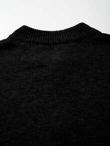 Men's Simple Solid Color Casual Loose Fit Long Sleeve Zip-Up Knit Cardigan Sweater, Autumn/Winter - Black - View 8