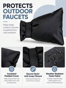 1pc Outdoor Faucet Cover, Thickened Anti-Freeze Insulation Cover, Winter Water Pipe Protector For Garden Faucet, Cold Weather Frost Protection, Water Resistant Oxford Cloth, Reusable, Hook And Loop Strap, Easy To Install, Suitable For Yard And Patio - A - View 3