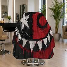 1pc Polyester Barber Cape, Red & Black Monster Face Print Fabric, Garbage Punk Style Apron, Bold Outfit Suitable For Adult Men, Eye-Catching Garment For Salon Services And Personal Home Hair Care - Multicolor - View 7