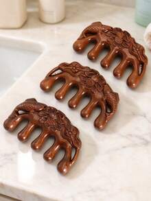 1pc Wooden Scalp Massage Comb, Carved Lotus Koi Fish Wide Tooth Comb, Wood Head Massager For Scalp Care, Anti-Static, Gift Box Included, Gift For Women - Brown - View 11