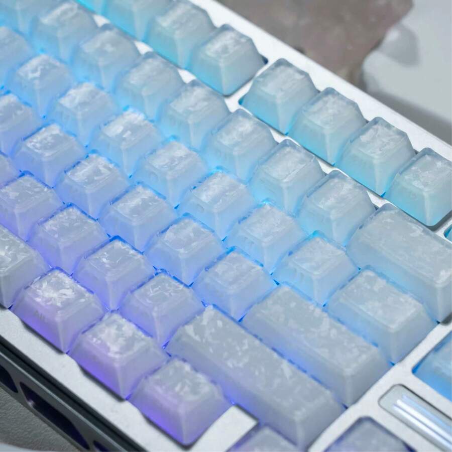 126pcs Crystal White Jelly Carbon Fiber Texture Side-Printed Keycaps, Cherry Height, ABS+PC Material, Semi-Transparent, Compatible With 61/64/68/75/84/87/98/104/108 Keys Mechanical Keyboards, Compatible With Cherry/Gateron MX Switches, Suitable For Gifts And Personal Use, Hot-Swappable Keycaps, High-Value Personalized Keycaps, Keyboard DIY, Custom Keycaps, Desktop Matching, Customized Keycaps, Keycap Set, Gaming Keycaps, Keyboard Accessories, Cute Keycaps - View 1