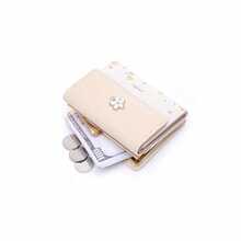 2026 New Women's Short Cream Floral Ins Trifold Wallet, Highly Attractive Student Coin Purse - Beige - View 10