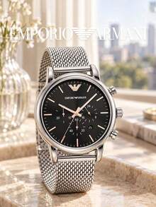 Emporio Armani AR11429 Men Business Sport Chronograph Wristwatch,Multi‑Function Sub‑Dial,Eagle Logo,Breathable Mesh Band,Quartz Timepiece For Male - Silver - View 9