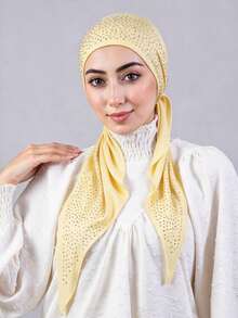 1pc Instant Triangle Hijab One-Piece Tie-Up Rhinestone Triangular Headscarf. Quick Wrap, Non-Slip. No Underscarf Or Folding Required. Suitable For Daily Wear, Prayer And Travel - Multicolor - View 1
