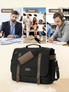 NEWHEY Men's 15.6-Inch Large Capacity Portfolio, Canvas Briefcase For Men, Laptop Bag, Business Laptop Portfolio - Black - View 10