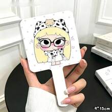 Polka Dot Cat Hugging Xiaoman Xiaoyu Cute Handheld Makeup Mirror Student Portable Touch-Up Mirror Cartoon Handle Small Mirror - Multicolor - View 7