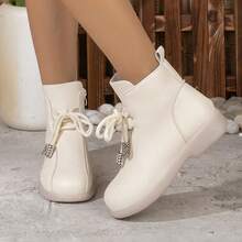 2026 Spring/Autumn New Vintage Ankle Boots Casual Round Toe Chunky Heel Lace-Up Ankle Boots For Women - Beige - View 3
