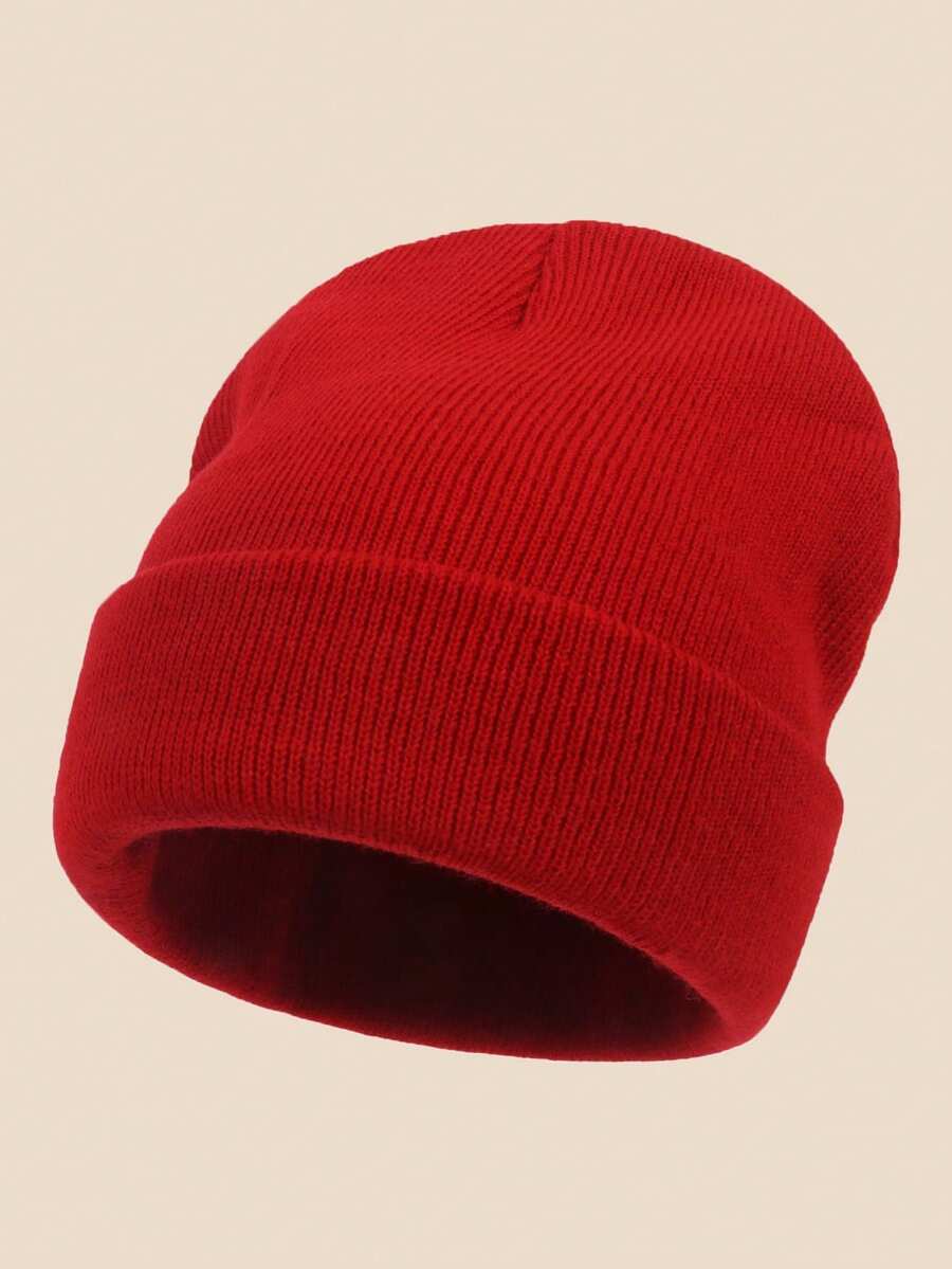 1pc Unisex Outdoor Warm Solid Color Beanie Hat, Suitable For Daily Wear - Red - View 1