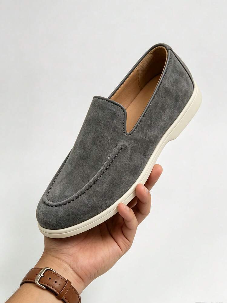 Men's Suede Loafers Casual Shoes Classic British Style Lightweight Soft Flat Shoes - Grey - View 17