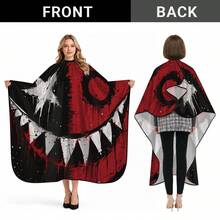 1pc Polyester Barber Cape, Red & Black Monster Face Print Fabric, Garbage Punk Style Apron, Bold Outfit Suitable For Adult Men, Eye-Catching Garment For Salon Services And Personal Home Hair Care - Multicolor - View 9