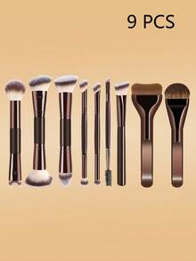 Multiple Double-Ended Makeup Brush Set, Include Foundation, Contour, Powder, Eyeshadow, Blush, Concealer Brush, High-Quality Synthetic Fiber Makeup Brush Kit - Brown - View 13