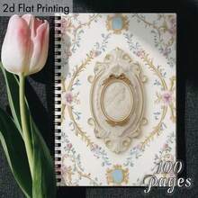1pc Vintage Pink Floral Golden Frame Design Notebook, Journal With 100 Pages, Ideal Personal Organizer For Daily Planning, Travel Notes, Study Notes, Perfect Gift For Birthday, Back To School, Christmas - 1 Pack (50 Sheets/100 Pages) - View 3
