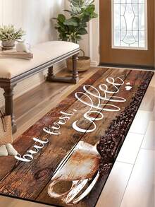 1pc Vintage Wood Grain Coffee Letter Print Diatomaceous Earth Kitchen Mat, Cushioned Anti-Fatigue Absorbent Non-Slip Rug, 3.5mm Trimmable, Suitable For Kitchen, Bathroom, Entryway Home Decor - Multicolor - View 9