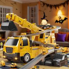 3-In-1 Crane Excavator Toy Track Car Set With Lights And Sound Effects, Construction Truck Toy, Birthday Christmas Easter Gift For Boys - Orange - View 2