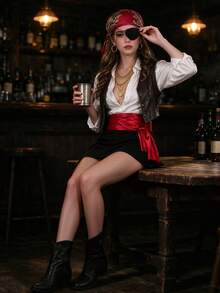 5pcs Pirate Costume Set - Soft Fabric All-Day Comfortable Outfit, Suitable For Stage Performance, Birthday Party And Cosplay - Multicolor - View 3