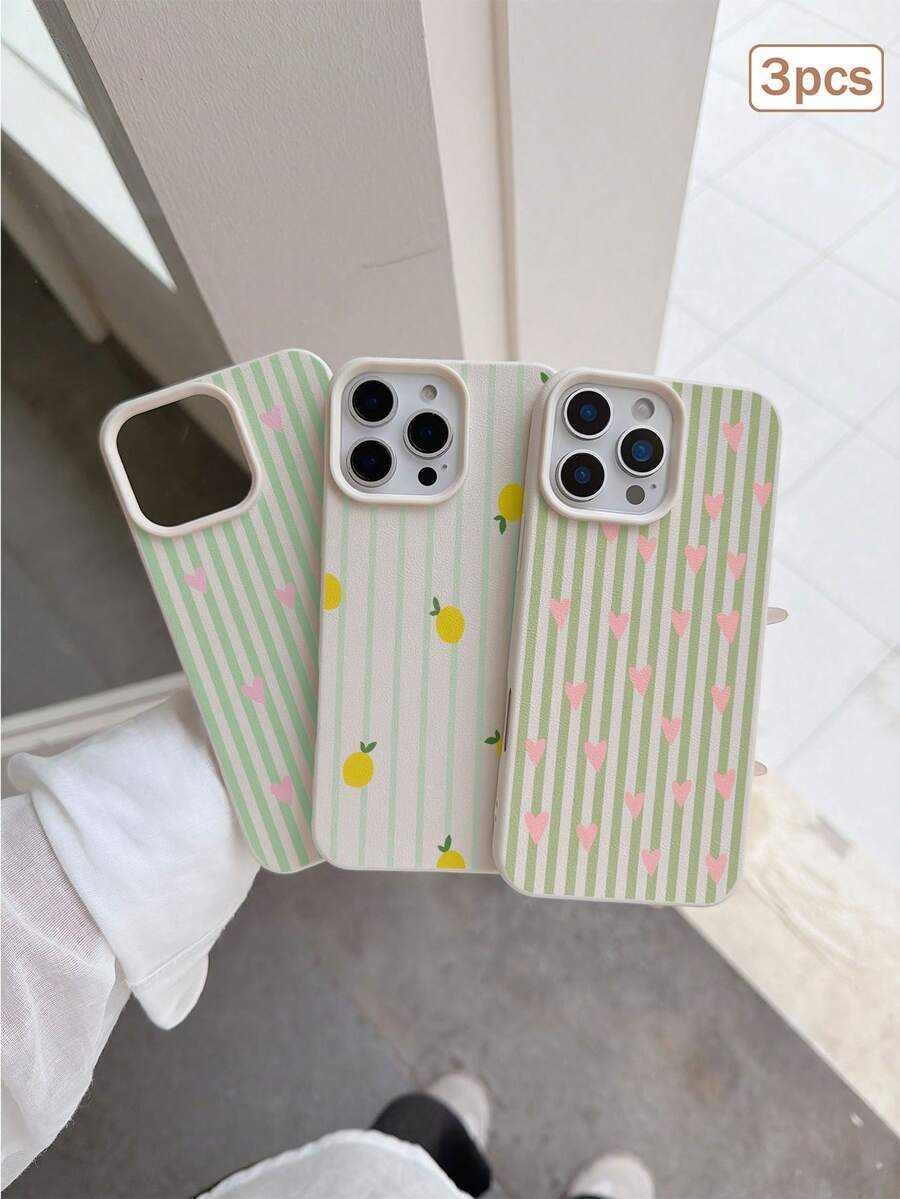 3件組條紋印花 TPU 防震全包覆精準保護殼,適用於 Apple 11/12/13/14/15/16/16Pro/16ProMax/17/17pro/17ProMax/18pro 18ProMax - 彩色 - 查看 1