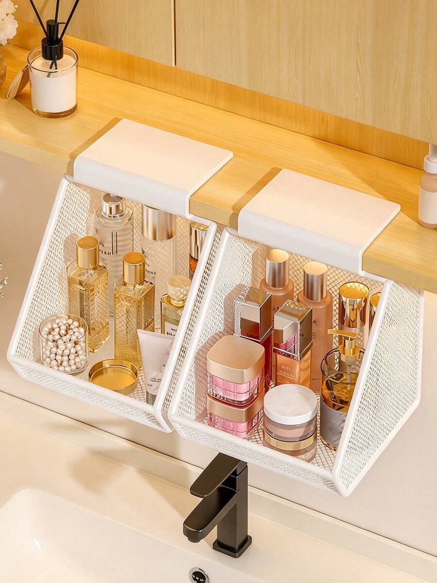 Under-Counter Hanging Metal Mesh Storage Basket, Standing Shelf, Bathroom Sink Drill-Free Hanging Basket, Rust-Proof Drainage Design, Multifunctional Space-Saving Rack, Skincare And Hair Additions Organizer, Home - Multicolor - View 1