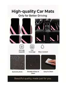 Universal 4-Piece Set Pink Minimalist Stripe Car Mats, Heavy Duty Polyester Non-Slip Floor Liners, Auto Interior Decor For Cars, SUVs & Trucks - A - View 6