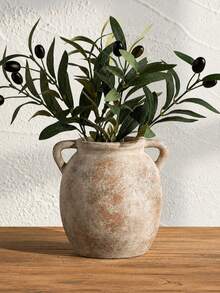 1pc Rustic Resin Double Handle Vase, Vintage Distressed Clay Texture Vase, Suitable For Olive Branches And Dried Flowers, Mediterranean Farmhouse Style Living Room And Entryway Tabletop Decor - Multicolor - View 6
