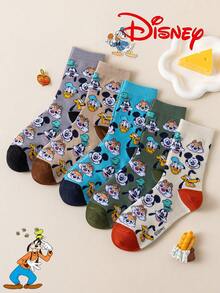 1/5/10 Pasang Kaos Kaki Setengah Betis Wanita Disney, Kaos Kaki Jacquard Kartun Kreatif Warna-warni yang Menyenangkan - MultiWarna - View 5