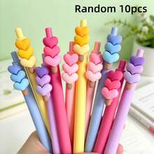 5/10pcs Heart Decoration Retractable Gel Pens, Multicolor Macaron Heart Design, Black Ink, Suitable For Student Notes, Journaling, Office Daily Writing, Highly Attractive Gift Pens, Office Supplies, School Supplies - Sets - View 7