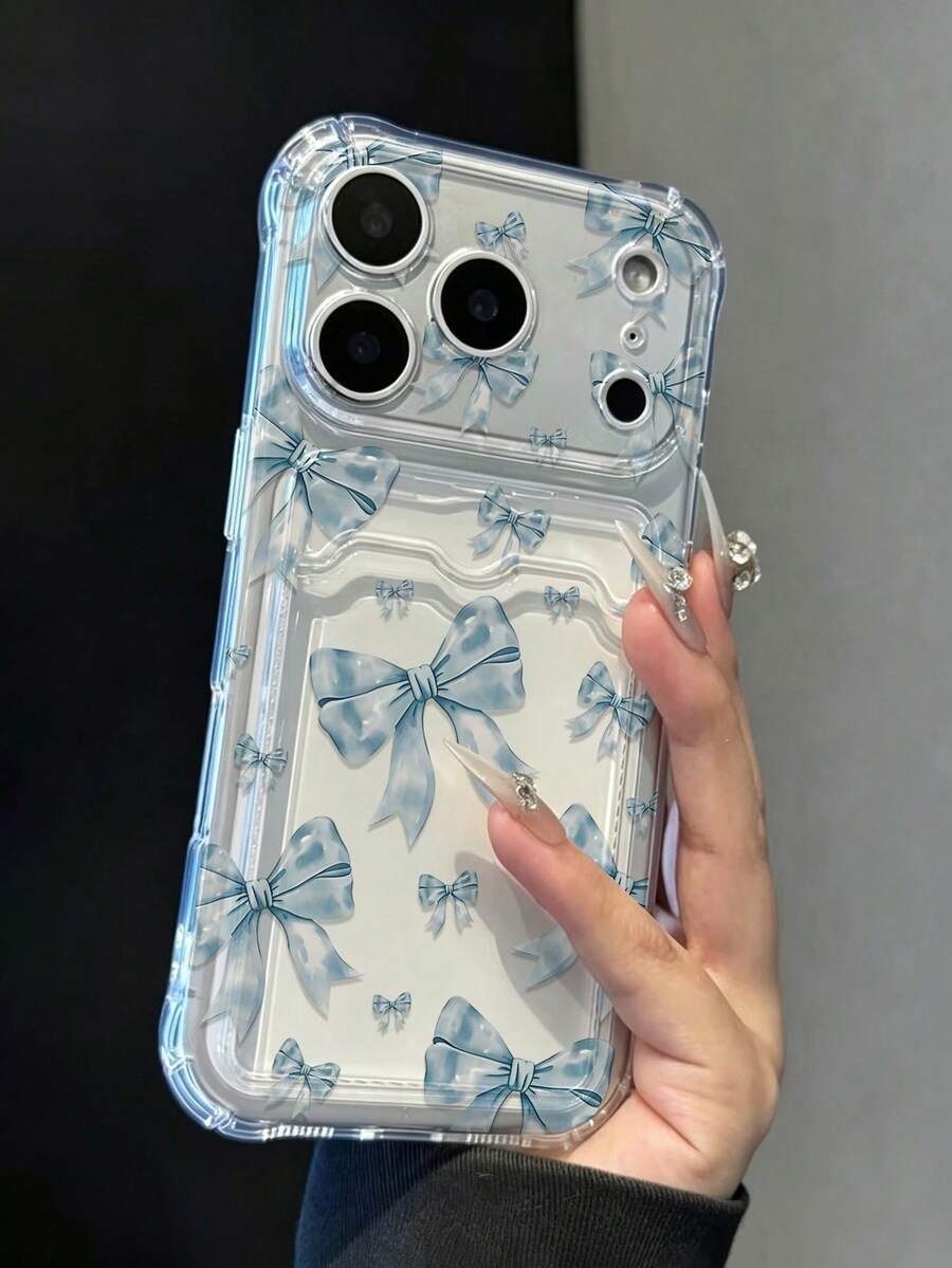 Phone Case: A Blue Bow Design Phone Case Made Of TPU Material, Compatible With Iphone 18, 17, 16, 16 Pro, 16 Pro Max, 13, 14, 14 Pro, 15, 15 Pro, 15 Pro Max, XS Max, XS. Suitable For Apple Series - Clear - View 1