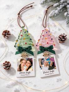 Custom Photo Handmade Glass Christmas Tree Car Ornament, Mini Glass Tree Hanging Decoration, Personalized Car Charm, Drive Hanging Decor, Acrylic Rearview Mirror Ornament, Couple Travel Gift, Christmas Decorations - Multicolor - View 10