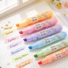 6pcs/Box Fruity Cream Scented Highlighter Set, Soft Pastel Colors, Oblique Tip Marker Highlighters, Cute Pastel Highlighters, Multi-Color, Quick-Drying, Suitable For DIY Planner, Diary, School, Office Supplies, Learning Supplies, Back To School Gift - Multi-color - View 4