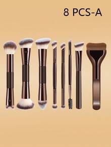 Multiple Double-Ended Makeup Brush Set, Include Foundation, Contour, Powder, Eyeshadow, Blush, Concealer Brush, High-Quality Synthetic Fiber Makeup Brush Kit - Brown - View 15