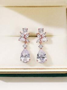 1 Pair Gorgeous Cubic Zirconia Earrings For Women Wedding Engagement Party Jewelry Valentine's Day Gift - 1# - View 2