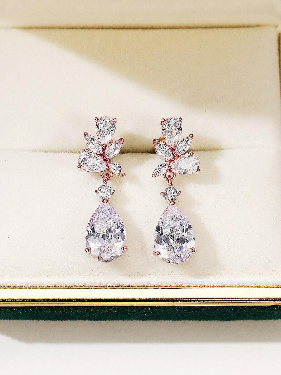 1 Pair Gorgeous Cubic Zirconia Earrings For Women Wedding Engagement Party Jewelry Valentine's Day Gift - 1# - View 1