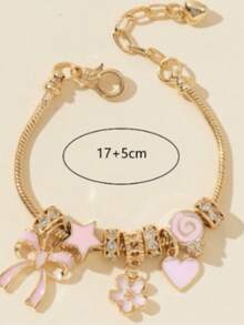 1pc Fashionable Minimalist Elegant Beaded Pink Bow Heart Lollipop Flower Pendant Jewelry - Multicolor - View 4