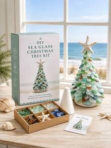1pc Sea Glass Christmas Tree Series Set, Handmade Desktop Sea Glass Art, DIY Holiday Decoration, Sea Glass Christmas Tree Making Kit, Creative Gift, Sea Glass Christmas Tree, Desktop Ornament, Christmas, Christmas Home Decor, Room Decoration - Multicolor - View 3