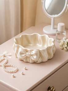 Bow-Shaped Jewelry Storage Tray, Luxury Desktop Cosmetic Organizer Box, Bedroom Vanity Jewelry Organizer Tray, Can Store Hair Accessories, Rings, Earrings And Necklaces, Home Desktop Storage Tray, Girls Bedroom Desktop Jewelry Organizer Rack, Desktop Organizer Storage Container - Multicolor - View 2
