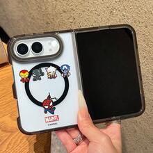 Miniso Marvel Avengers 新款磁吸折疊手機殼，適用 iPhone Duo/18 Duo/18 雙螢幕，卡通鋼鐵人、蜘蛛人、美國隊長透明大孔保護殼，相容 Apple - 黑色 - 查看 2