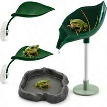 4PCS/Set Reptile Tank Accessories Set, Floor-Standing + Suction Cup Wall-Mounted Leaf Perch, Shallow Water Basin, Raised Resting Platform, Terrarium Decor, Suitable For Tree Frogs, Geckos, Chameleons, Lizards, For Climbing, Resting, Soaking, Rainforest Tank Decoration - View 1