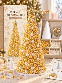 1 Set DIY Beaded Christmas Tree Craft Kit, 5 Color Options, Pearl-Effect Beads, Rhinestone Accents & Glitter Star Topper, Christmas Home Decor, Handmade Tabletop Centerpiece For Shelf & Mantel Display, Festive Party Decoration & Holiday Gifts - DIY Bead Christmas Tree - View 12