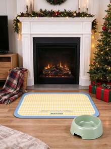 2pcs/Set Christmas Pet Feeding Mat And Bowl Set, Cute Xmas Plaid Food Mat And Green Bowl, Reusable Holiday Dog Cat Dinnerware, For Home Kitchen Party Gift, Festive Winter New Year Decor Set - 400ml - View 1