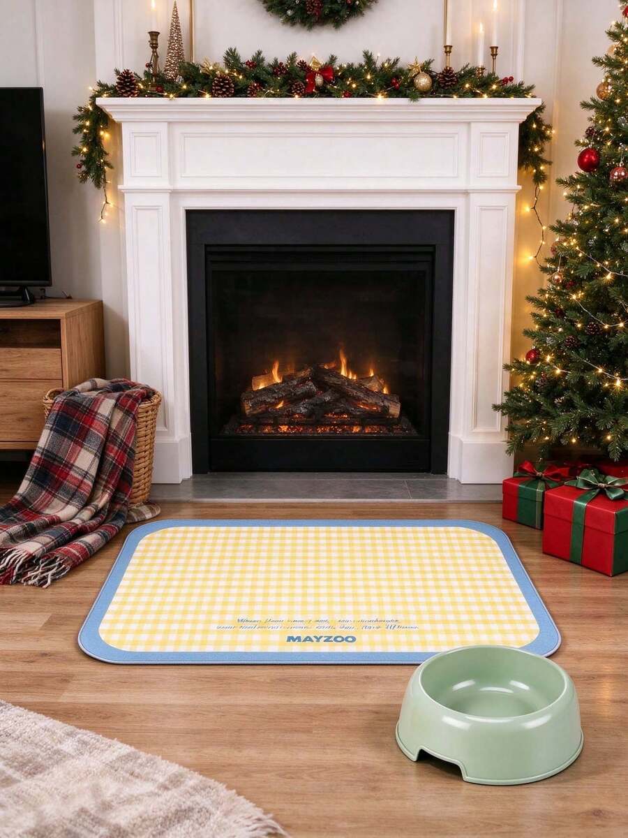 2pcs/Set Christmas Pet Feeding Mat And Bowl Set, Cute Xmas Plaid Food Mat And Green Bowl, Reusable Holiday Dog Cat Dinnerware, For Home Kitchen Party Gift, Festive Winter New Year Decor Set - 400ml - View 1