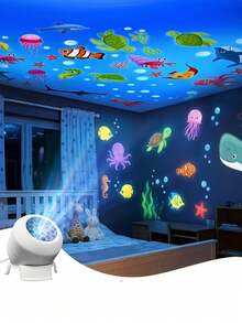 Christmas Dynamic Rotating LED Projector Light, Night Light Projector, 360° Rotating Ocean Projector Lamp, Birthday/Christmas Gift, Suitable For Bedroom, Party And Home Atmosphere - White - View 5