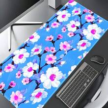 1pc Blue Background Pink & White Floral Pattern Large Extended Gaming Mouse Pad, Non-Slip Rubber Bottom, Stitched Edge Design, Keyboard & Mouse Pad, Suitable For Office, Home, Gaming, Study, Perfect Gift For Friends, Teenagers, Gamers - View 9