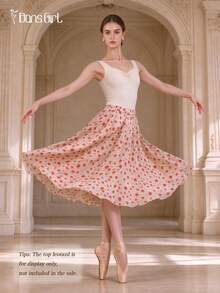 DonsGirl Elegant Floral Print Long Skirt Suitable For Classical Lyrical Ballet Performance - Rose Red - View 2