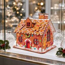 1pc Christmas Mosaic Craft Kit, 3D Wooden Gingerbread Cottage House Ornament, DIY Rhinestone Mosaic Art Tabletop Decor For Home, Office, Holiday Party & Adult Gift - A - View 2