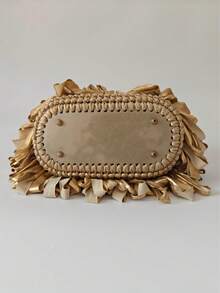 Tas Clutch Rajutan Rumbai Metalik Wanita, Tas Tangan Pegangan Atas Tenun Tangan dengan Rumbai Pita Mengkilap, Dompet Mini Elegan untuk Pesta Pernikahan dan Malam Hari - MultiWarna - View 8