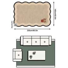 1PC Khaki Bear & Apple Pattern Game Room Rug, Japanese Cartoon Cute Cozy Faux Cashmere Wavy Beaded Edge Machine Washable Area Rug, Suitable For Daily Home/Birthday Party/Autumn Large Size Floor Mat, Aesthetic Home Decor - Multicolor - View 13