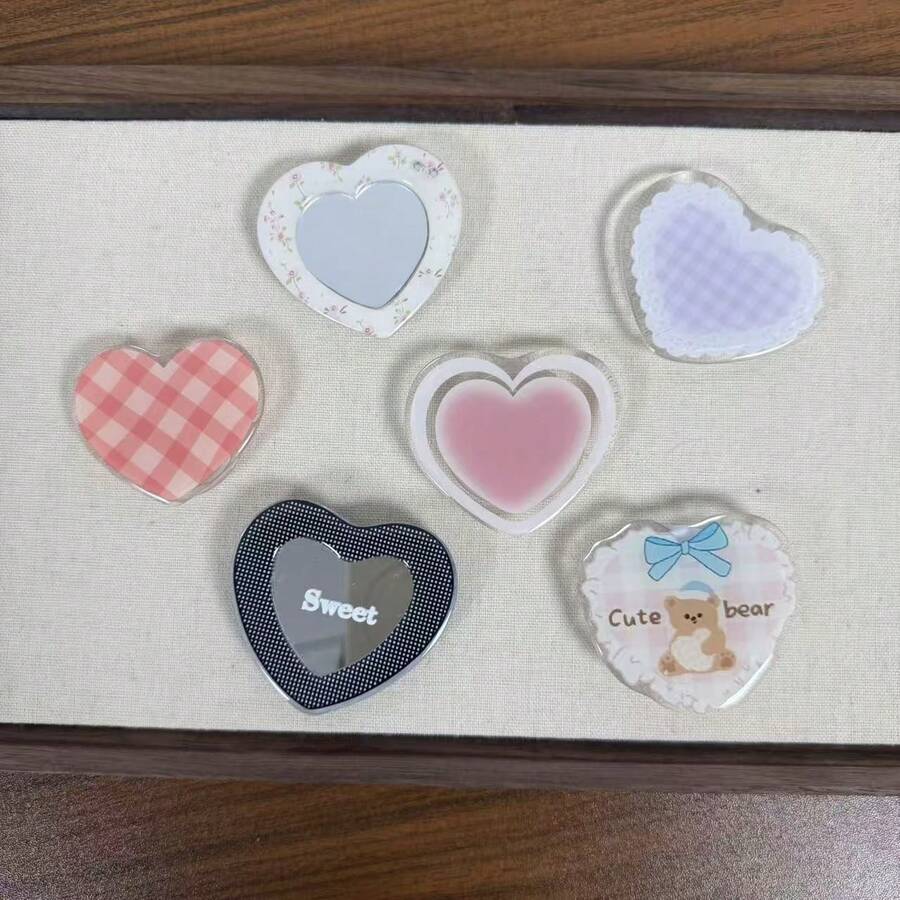Plaid Heart Phone Stand, Adhesive Back Phone Support Bracket, Mirror Heart-Shaped Phone Holder, Multi-Function Telescopic Stand - Multicolor - View 1