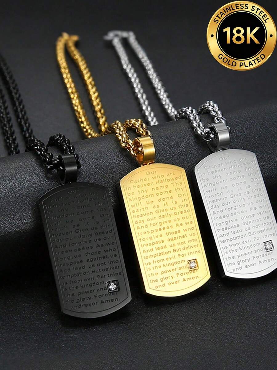 1pc Men's English Letter Fashion Vintage Rhinestone Creative Stainless Steel Necklace, Suitable For Gifts And Daily Wear - Pendant - View 1